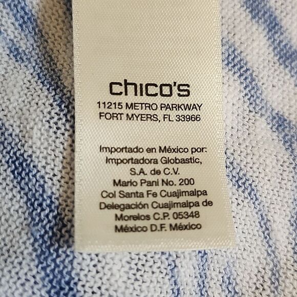 Chico's Linen Blend Cardigan Sweater, Blue & White Zebra Print, Lace Panels, 12 - Picture 7 of 9